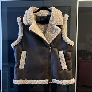 Sanctuary Brown and Cream Shearling Vest